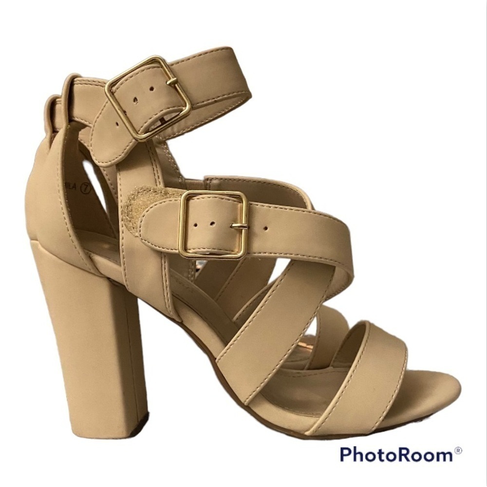 DREAM PAIRS Women's Nude Nubuck Ankle Strap Open Toe High Block Heel